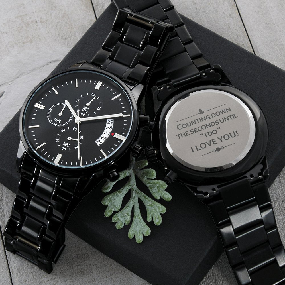 Counting Down The Seconds - Black Chronograph Watch - Celeste Jewel