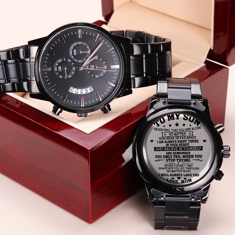 Gift For Son From Dad - Just Believe In Yourself - Black Chronograph Watch - Celeste Jewel