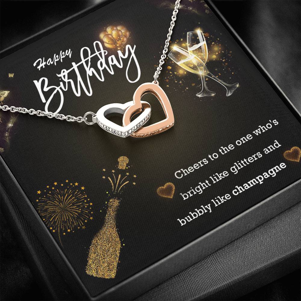 Happy Birthday - Glitters & Champagne - Interlocking Hearts Necklace - Celeste Jewel