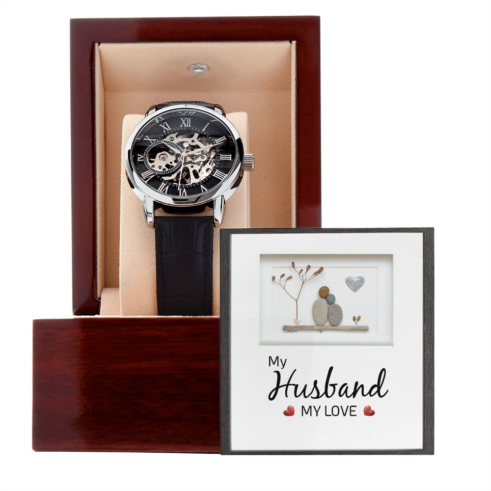 Personalized Gift For Husband - My Husband My Love - Men's Skeleton Watch - Celeste Jewel