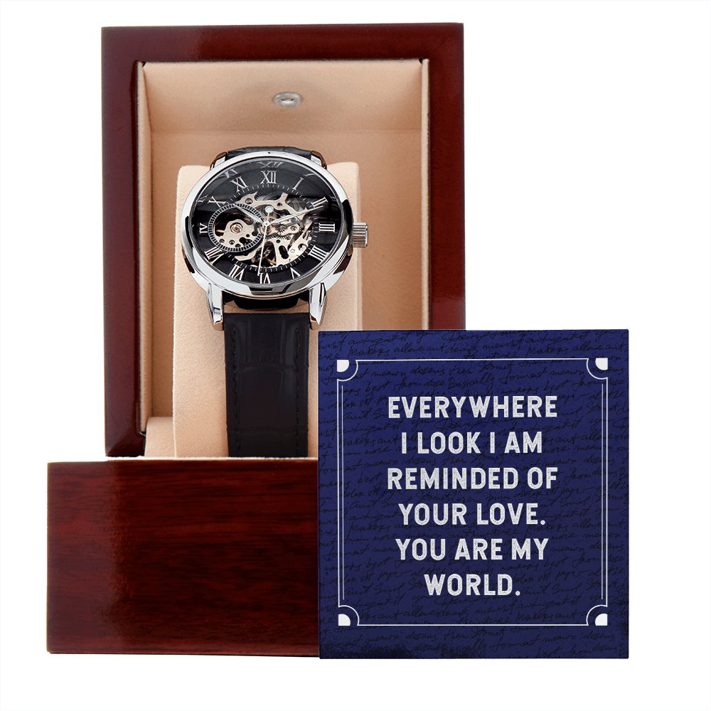 Personalized Gift For Loved One - You Are My World - Men's Skeleton Watch - Celeste Jewel