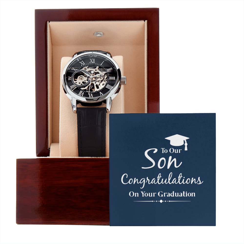 Personalized Graduation Gift For Son - Men's Skeleton Watch - Celeste Jewel