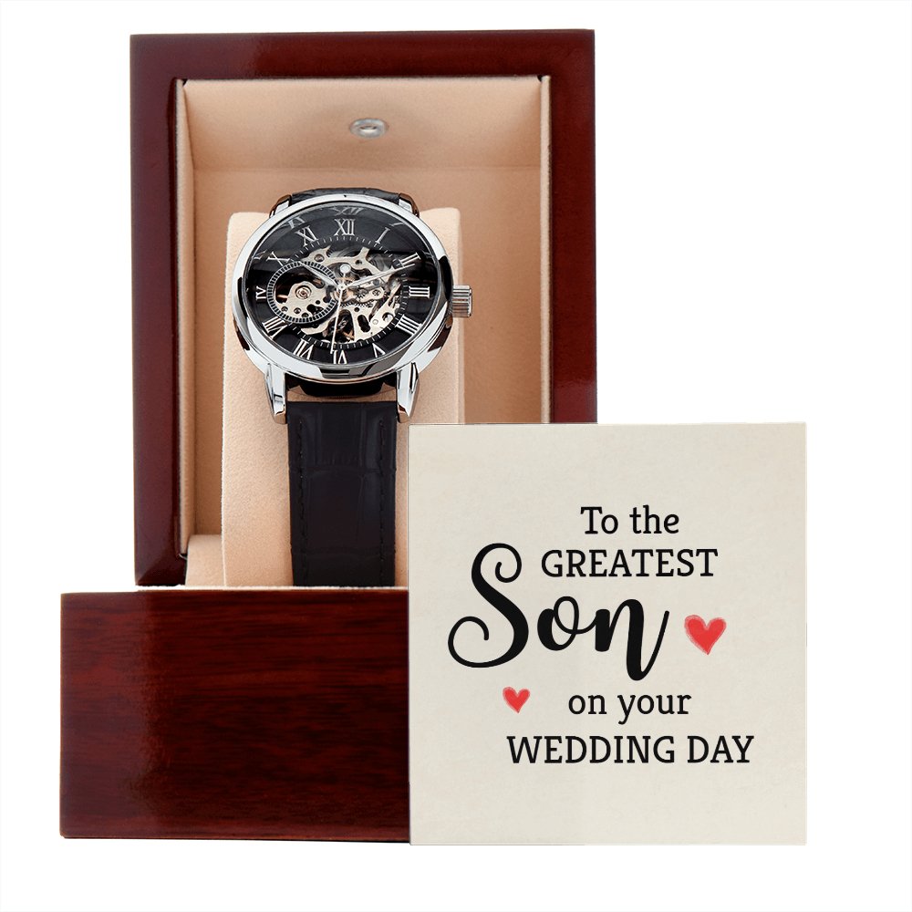 Personalized Wedding Day Gift For Son - Men's Skeleton Watch - Celeste Jewel