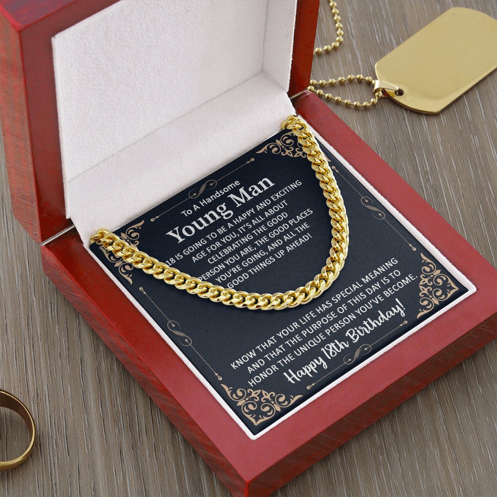 To A Handsome Young Man - 18th Birthday Gift - Cuban Link Chain Necklace - Celeste Jewel