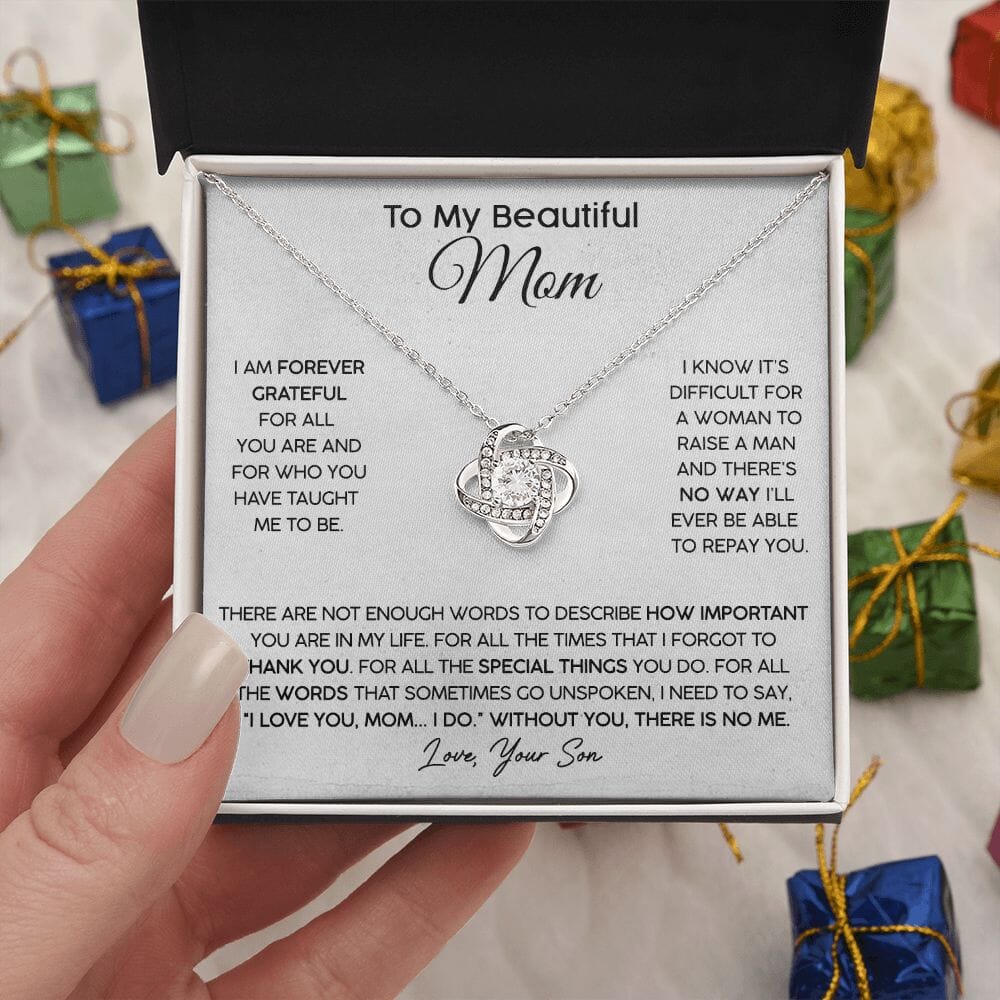 To My Beautiful Mom (From Son) - Forever Grateful - Love Knot Necklace - Celeste Jewel