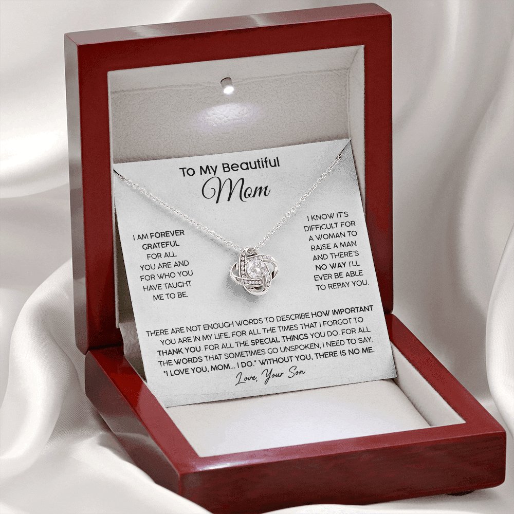 To My Beautiful Mom (From Son) - Forever Grateful - Love Knot Necklace - Celeste Jewel