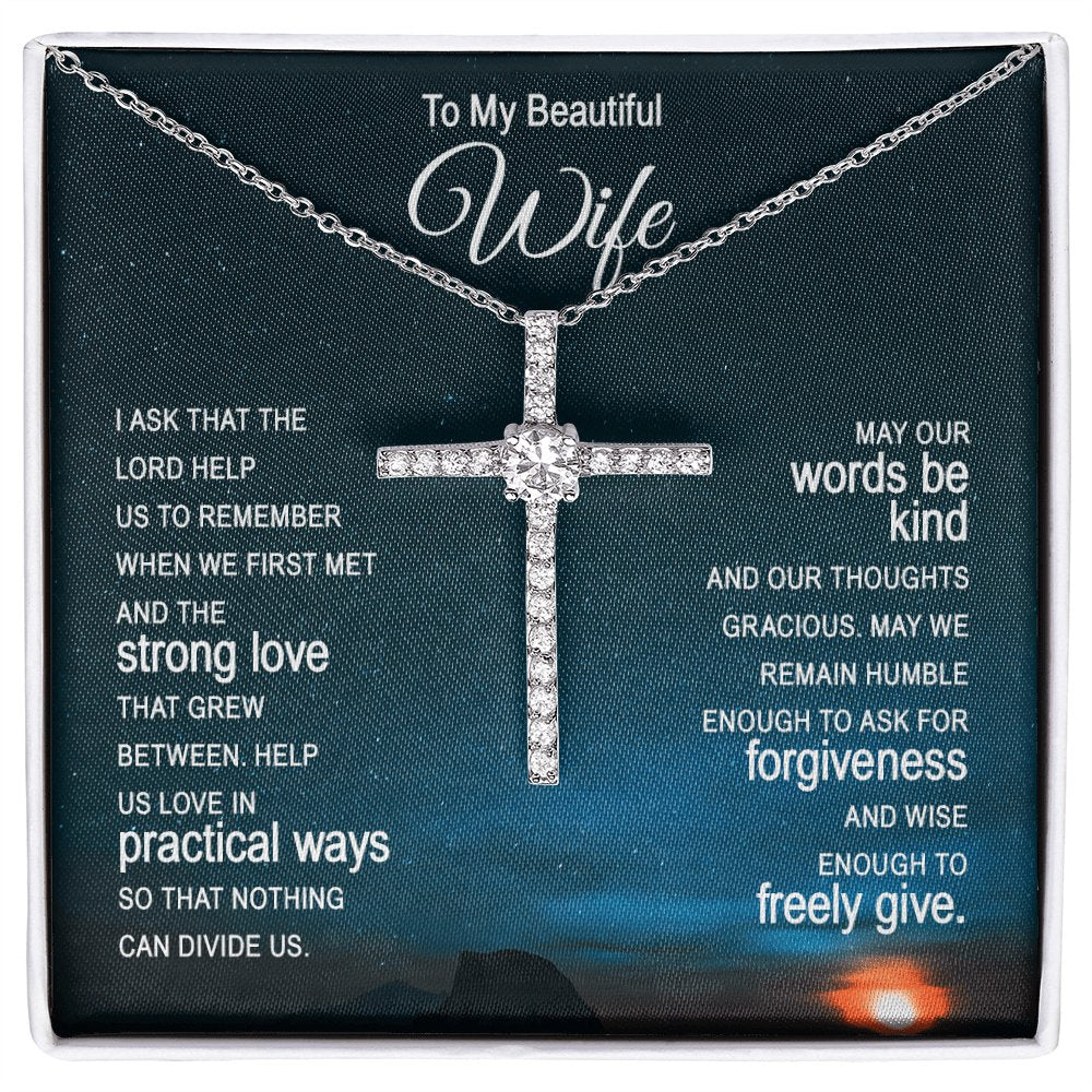 To My Beautiful Wife - When We First Met - Cubic Zirconia Cross Necklace - Celeste Jewel