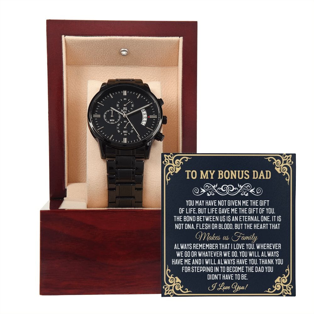 To My Bonus Dad - The Gift Of You - Black Chronograph Watch - Celeste Jewel