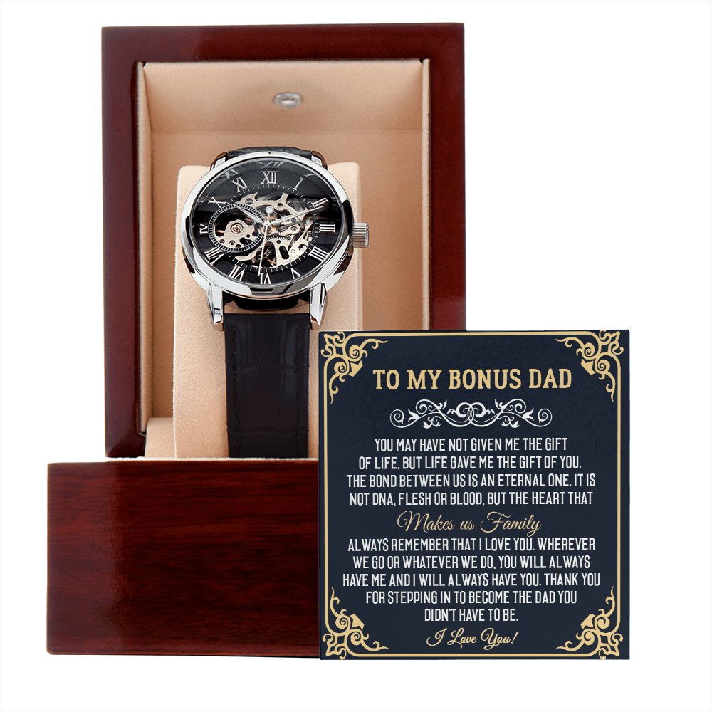 To My Bonus Dad - The Gift Of You - Men's Skeleton Watch - Celeste Jewel