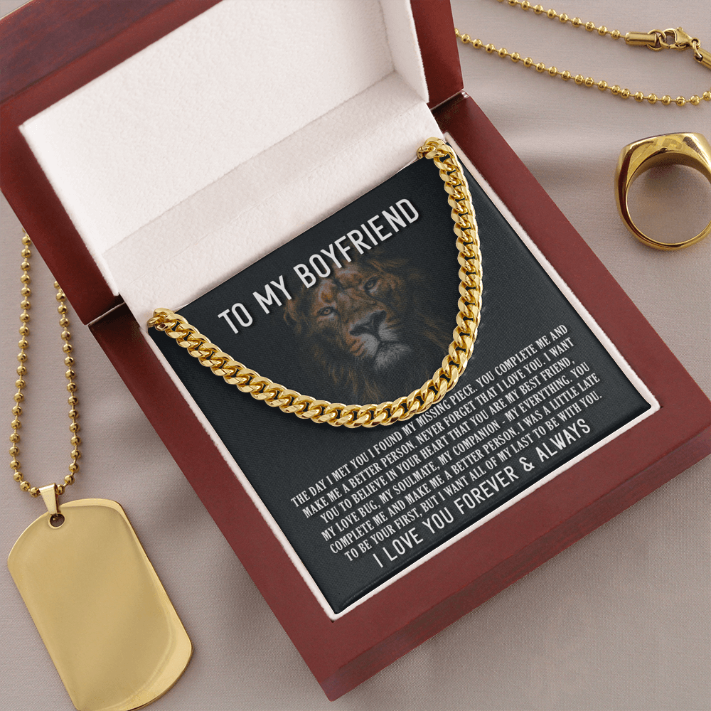 To My Boyfriend - The Day I Met You - Cuban Link Chain Necklace Jewelry 