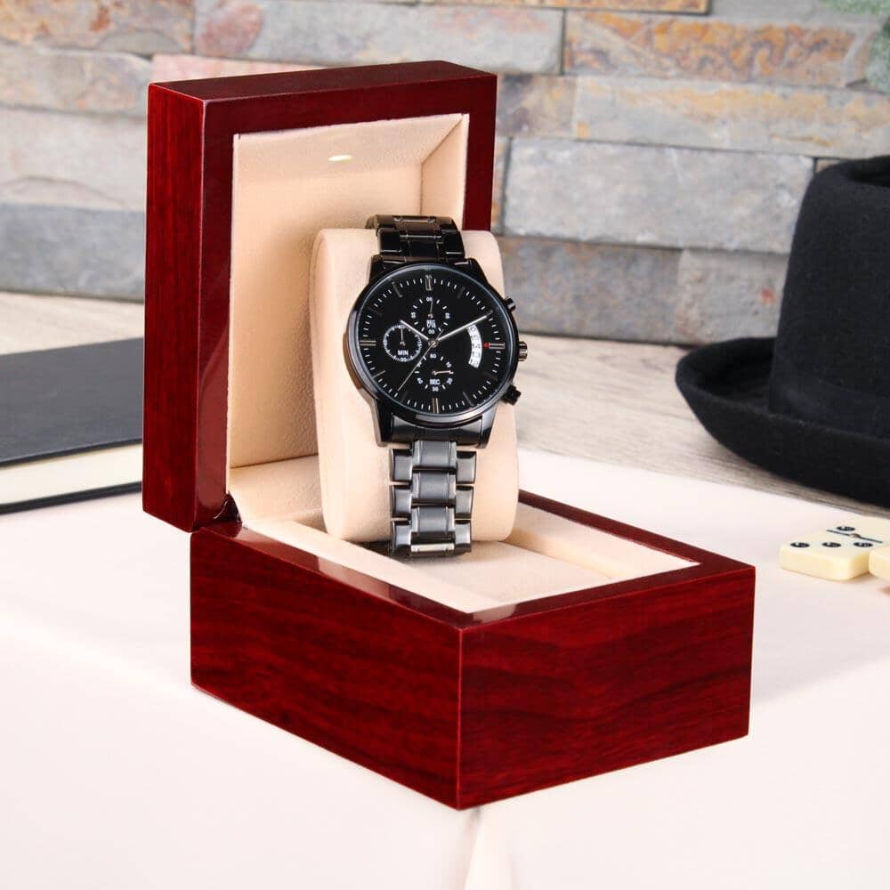 To My Man - Straighten Your Crown - Black Chronograph Watch - Celeste Jewel