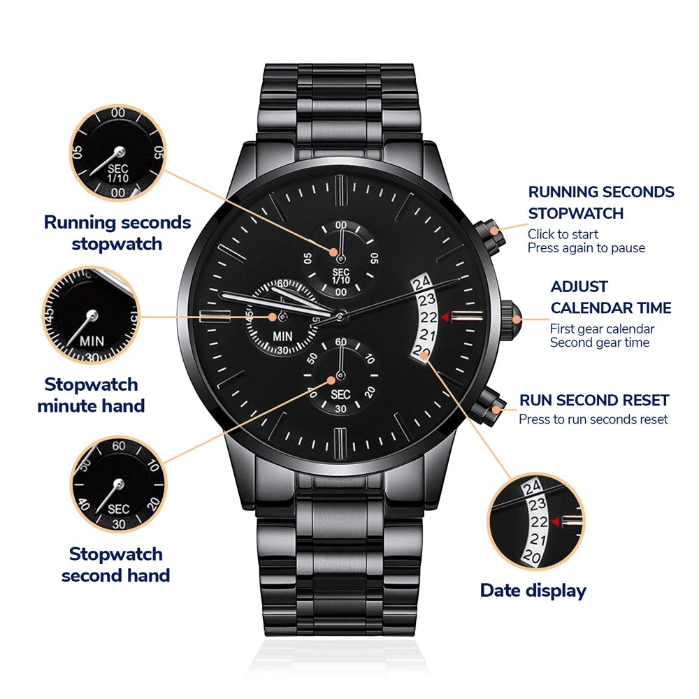 To My Man - Straighten Your Crown - Black Chronograph Watch - Celeste Jewel