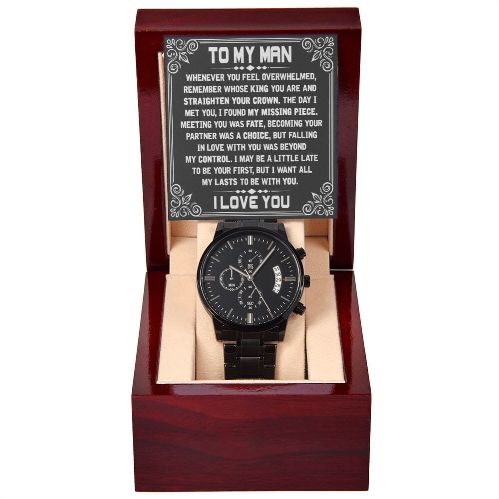 To My Man - Straighten Your Crown - Black Chronograph Watch - Celeste Jewel