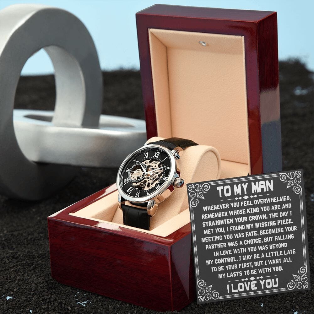 To My Man - Straighten Your Crown - Men's Skeleton Watch - Celeste Jewel