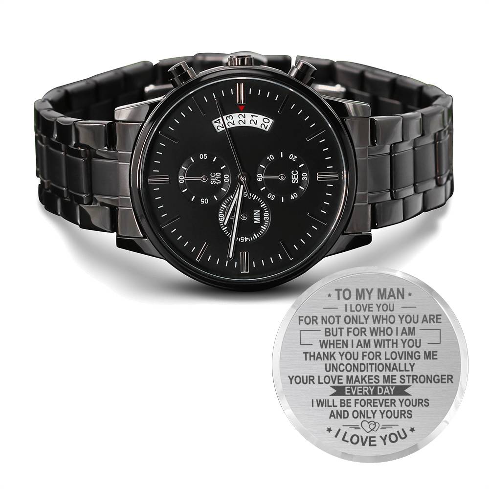 To My Man - Stronger Every Day - Black Chronograph Watch - Celeste Jewel