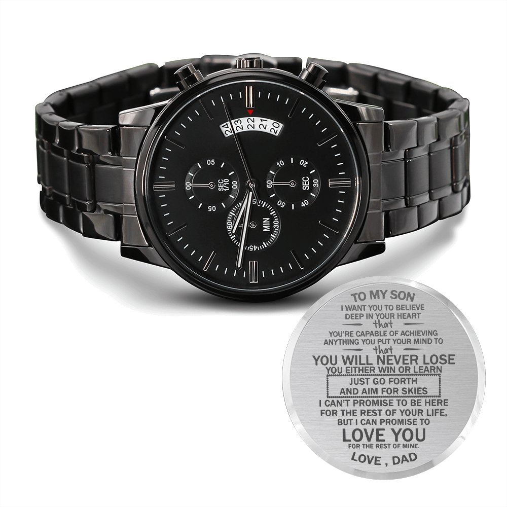 To My Son (From Dad) - I Want You To Believe - Black Chronograph Watch - Celeste Jewel