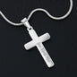 Close up of the Personalized Cross Necklace pendant showing custom engraving