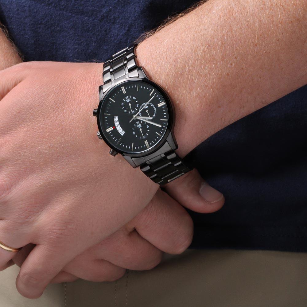 To My Stepson - When The Road Gets Tough - Black Chronograph Watch - Celeste Jewel