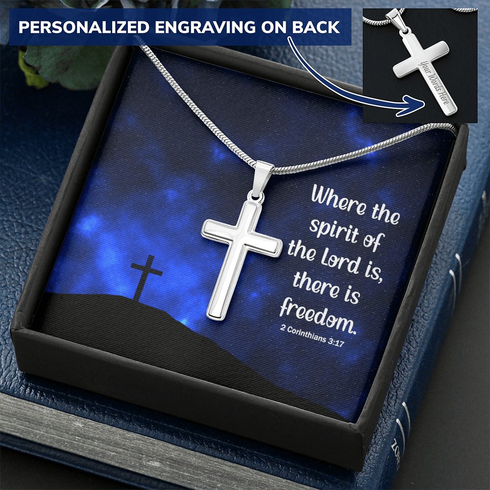 Where The Spirit Of The Lord - Personalized Cross Necklace - Celeste Jewel