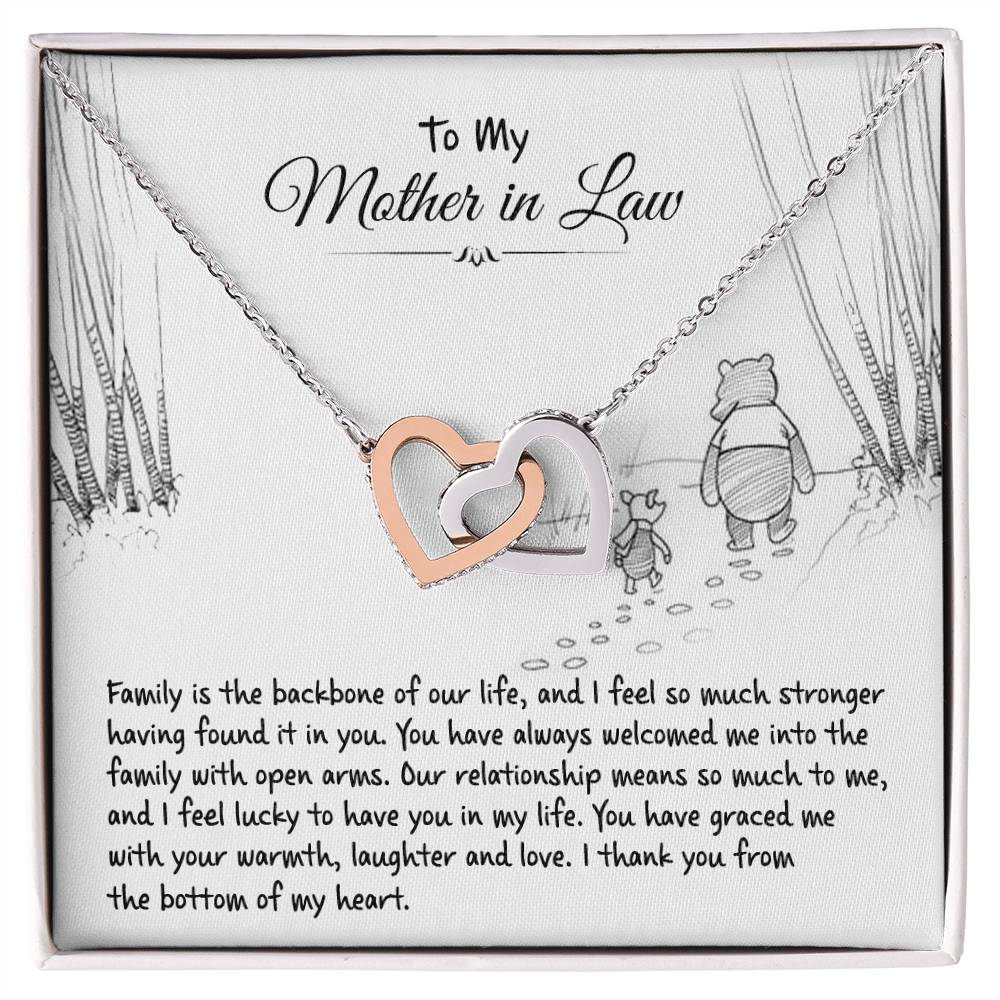 To My Mother in Law message card with Interlocking Hearts Necklace