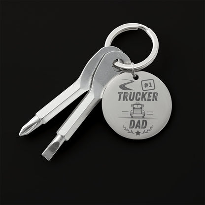 #1 TRUCKER DAD - Engraved Screwdriver Keychain - Celeste Jewel