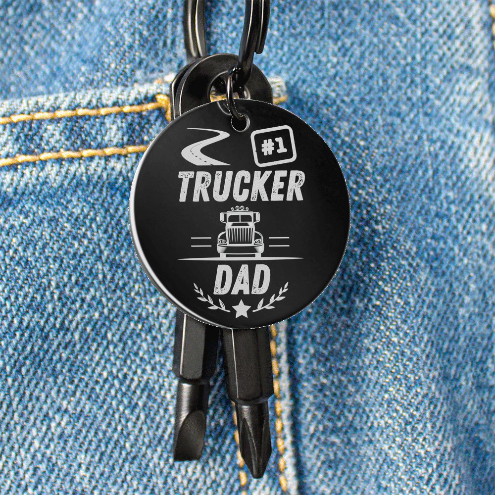 #1 TRUCKER DAD - Engraved Screwdriver Keychain - Celeste Jewel