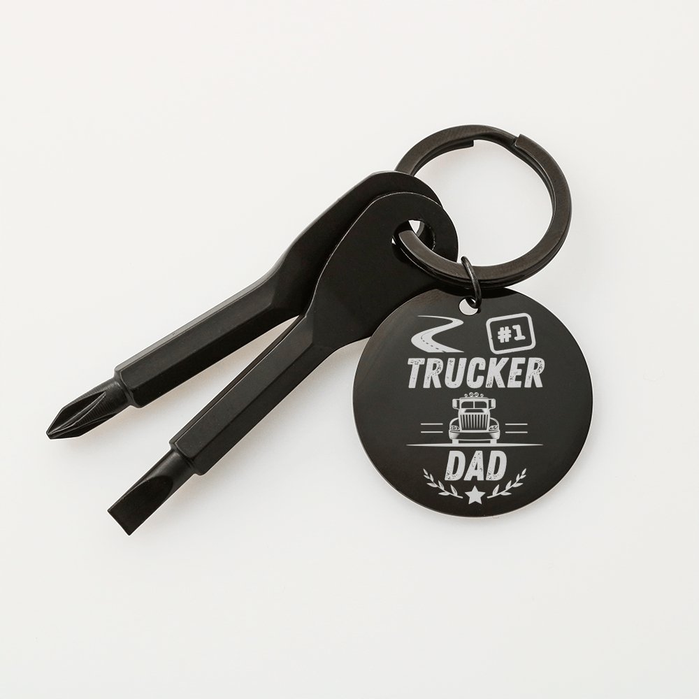 #1 TRUCKER DAD - Engraved Screwdriver Keychain - Celeste Jewel