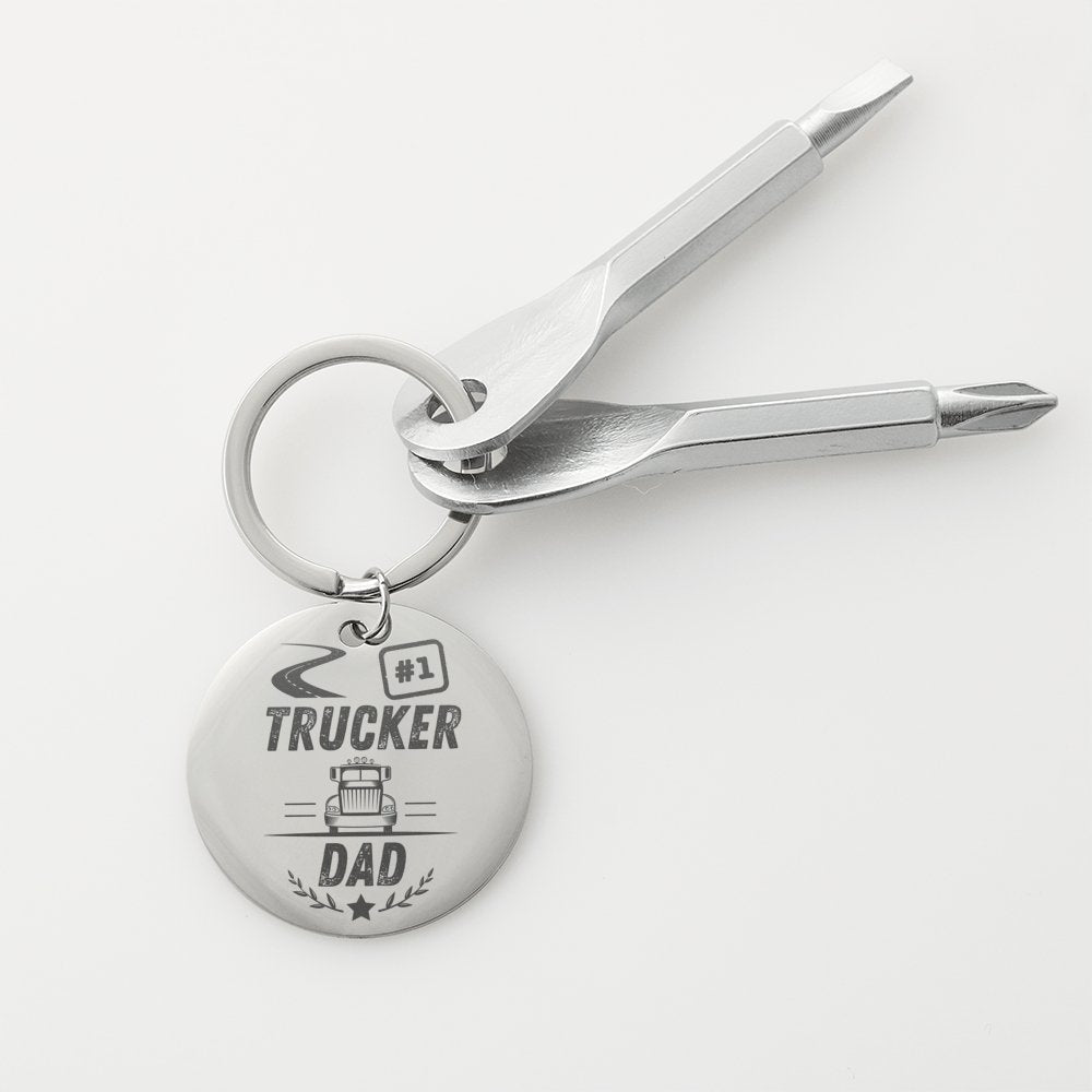 #1 TRUCKER DAD - Engraved Screwdriver Keychain - Celeste Jewel