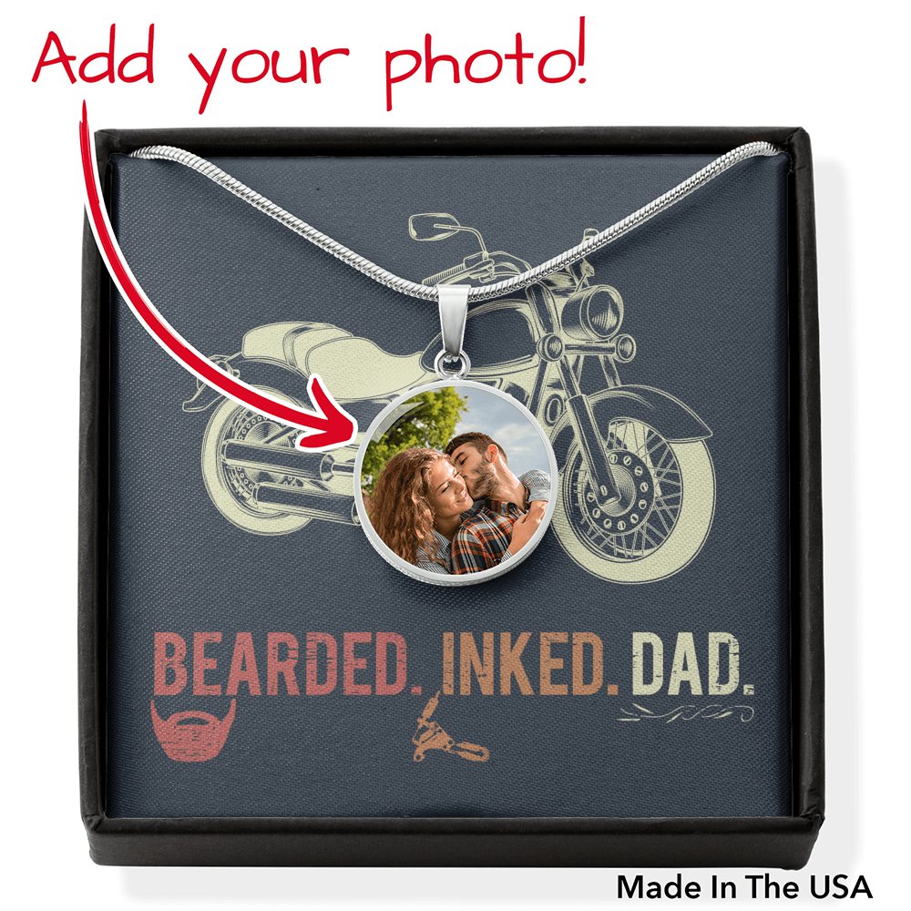 Bearded Inked Dad - BUYER UPLOAD CIRCLE NECKLACE WITH ENGRAVING OPTION - Celeste Jewel