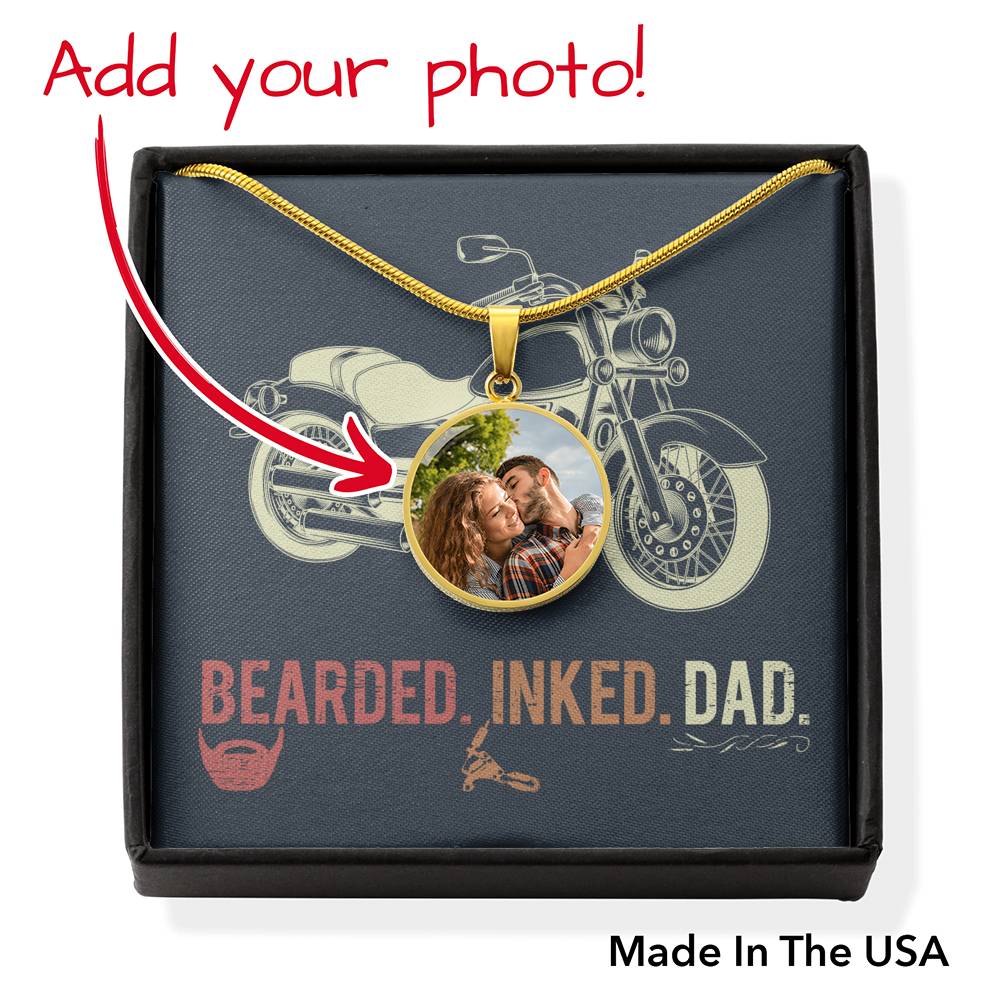 Bearded Inked Dad - BUYER UPLOAD CIRCLE NECKLACE WITH ENGRAVING OPTION - Celeste Jewel