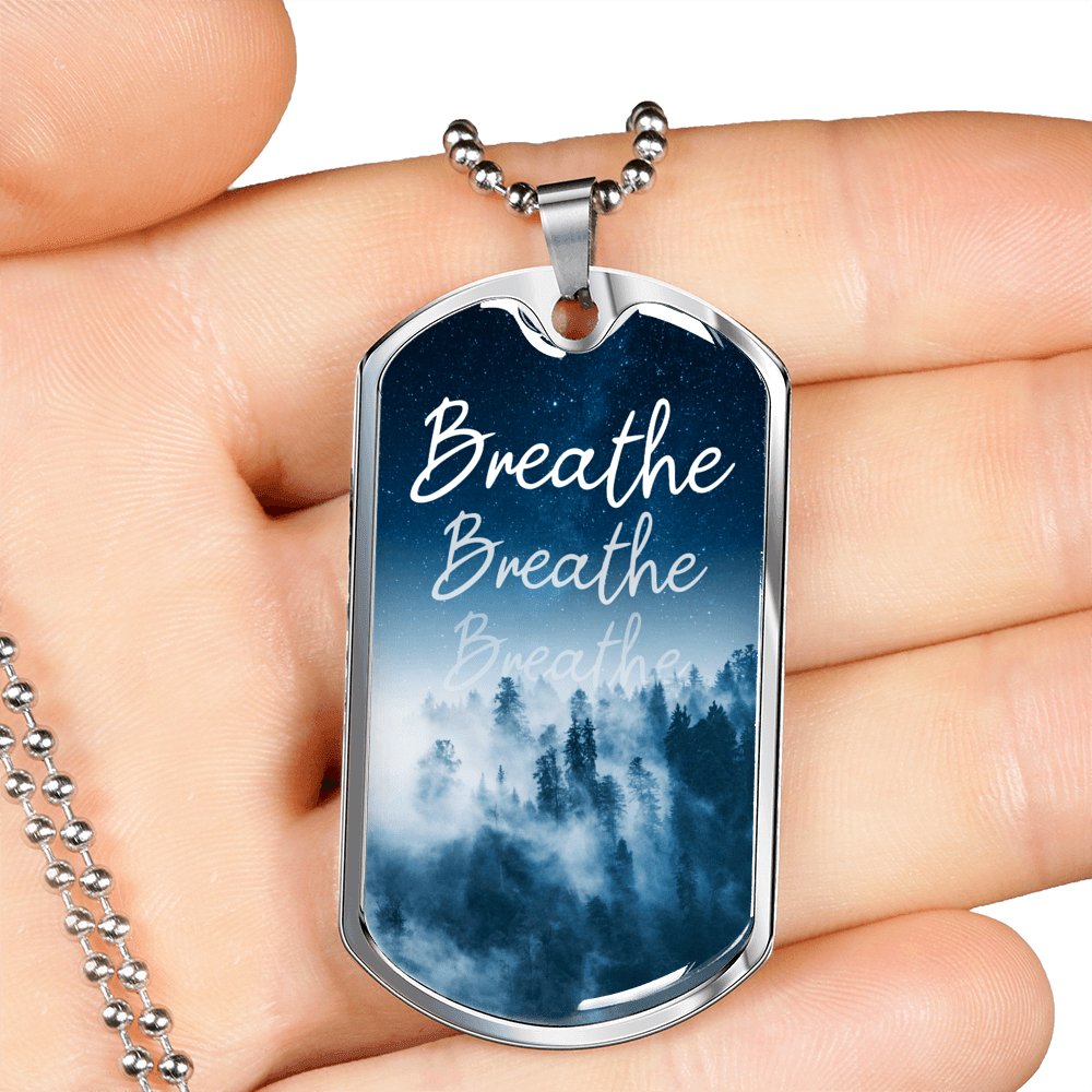 Breathe - Dog Tag Necklace With Engraving - Celeste Jewel