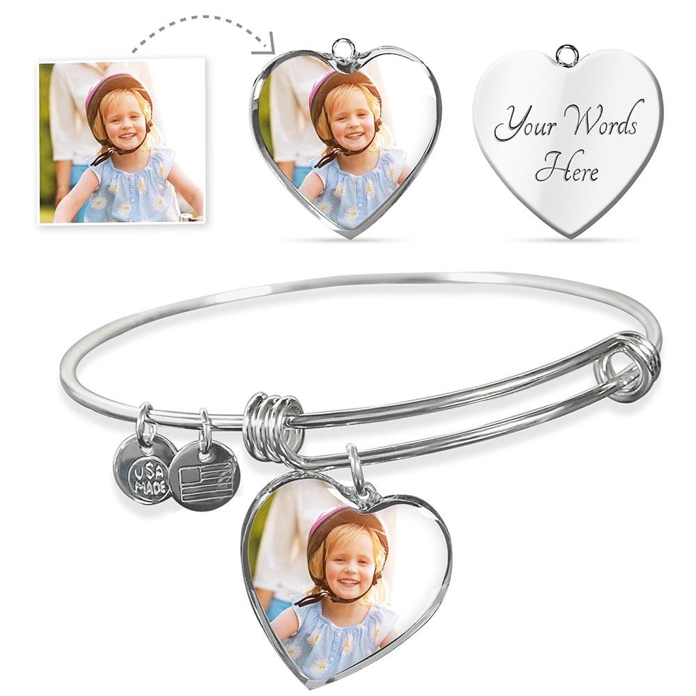 Buyer Upload Adjustable Heart Bangle With Engraving Option - Celeste Jewel