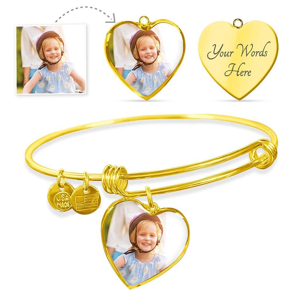 Buyer Upload Adjustable Heart Bangle With Engraving Option - Celeste Jewel