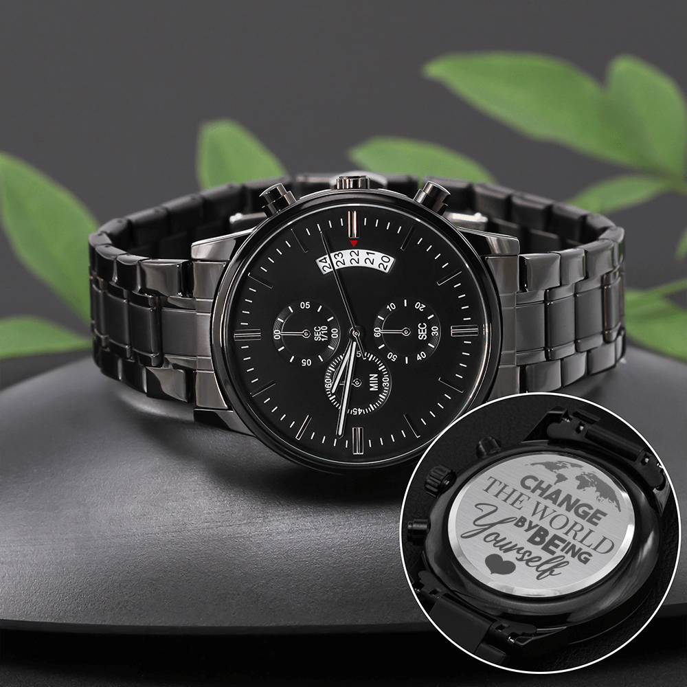 Change The World By Being Yourself - Black Chronograph Watch - Celeste Jewel