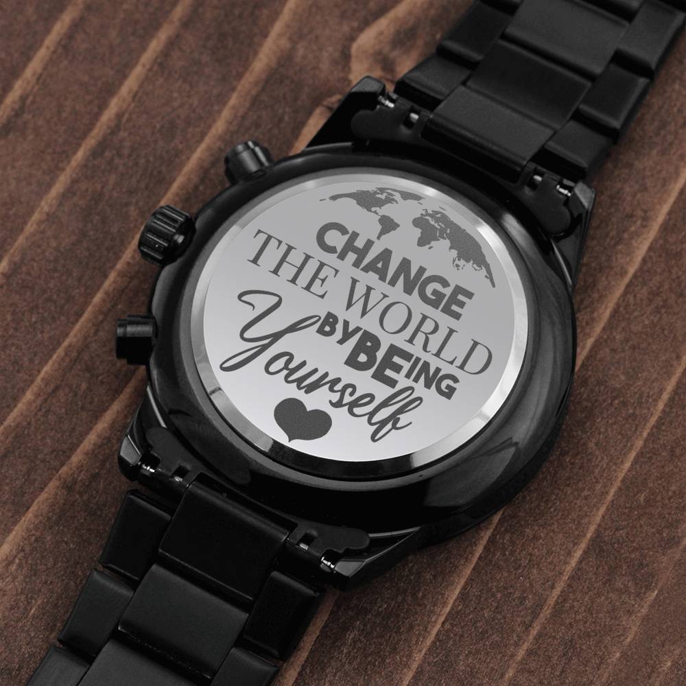 Change The World By Being Yourself - Black Chronograph Watch - Celeste Jewel