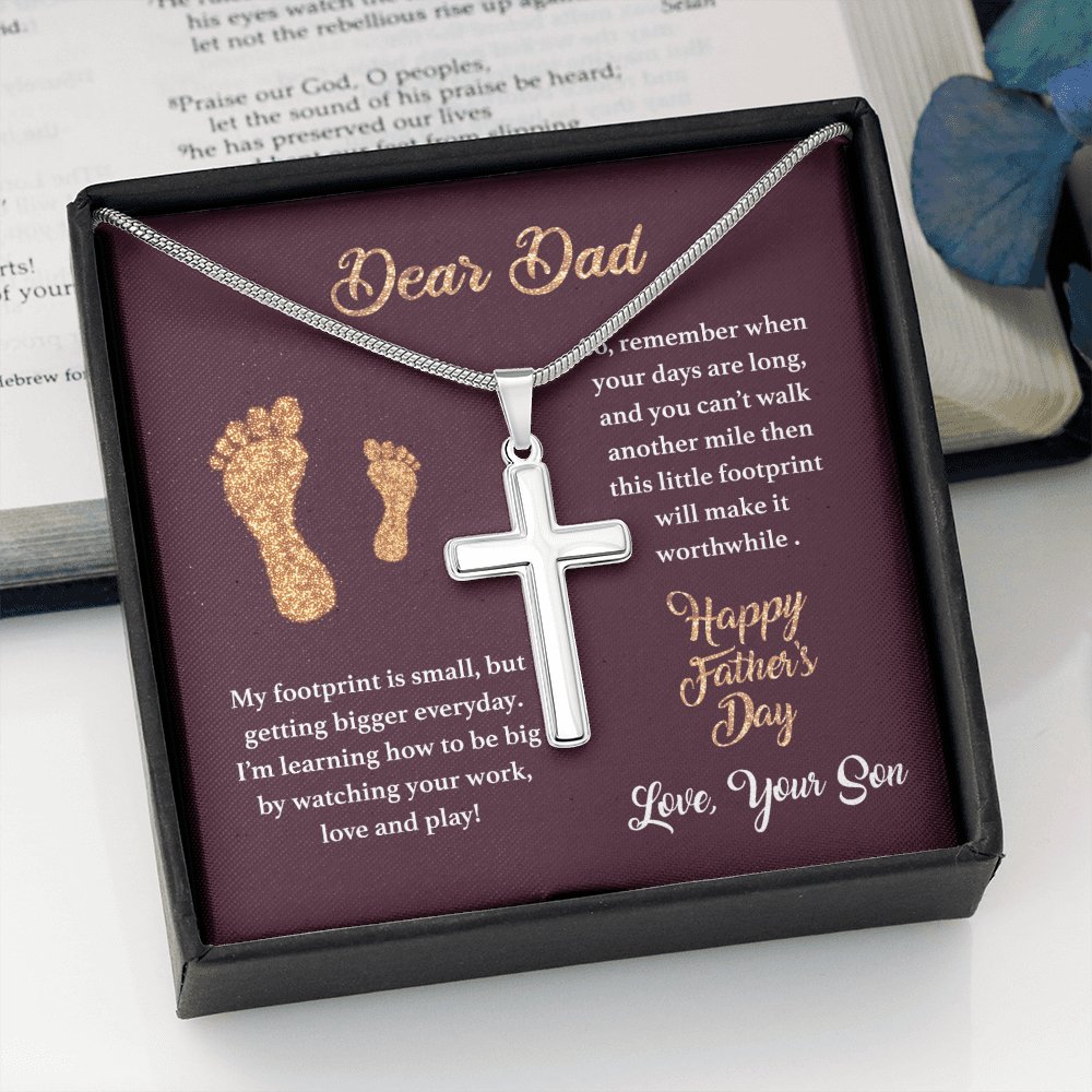 Dear Dad - Happy Father's Day Gift From Son - Personalized Cross Necklace - Celeste Jewel