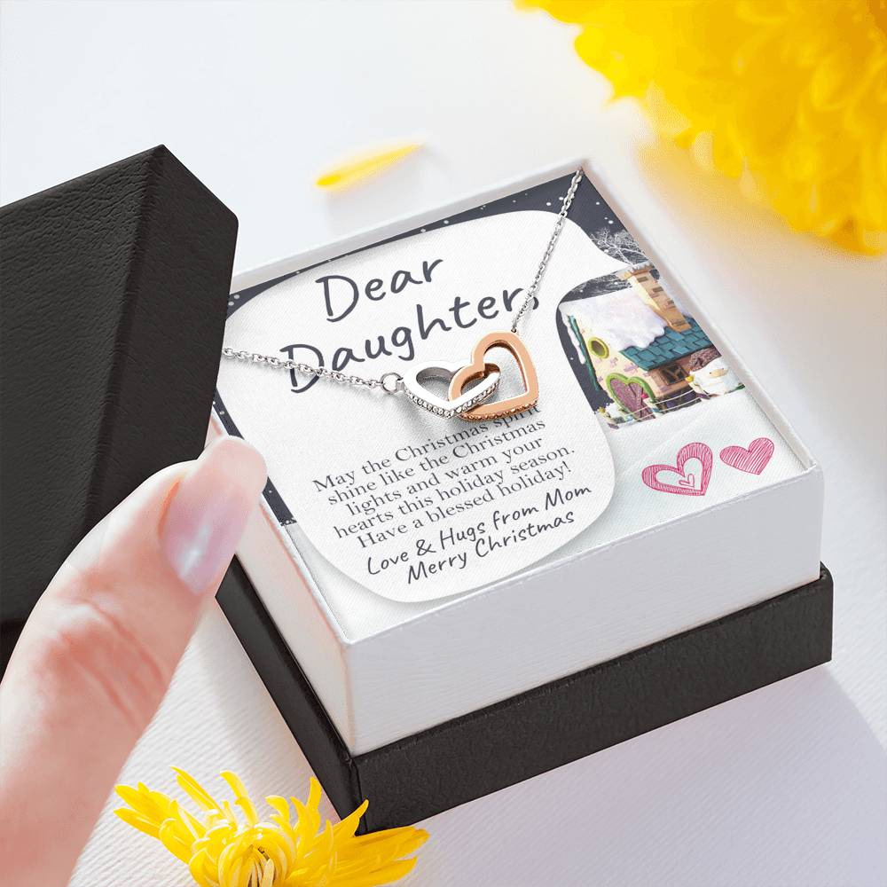 Dear Daughter - Merry Christmas - Interlocking Hearts Necklace Jewelry 