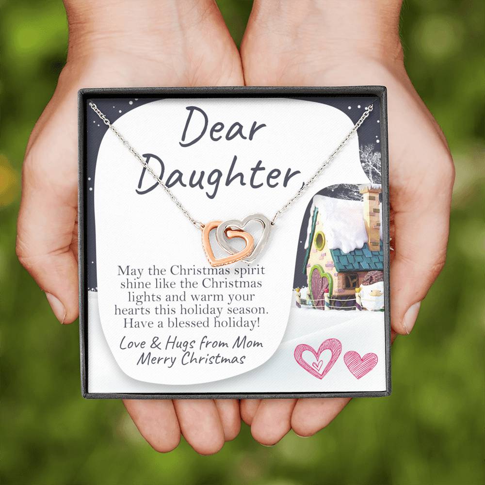 Dear Daughter - Merry Christmas - Interlocking Hearts Necklace Jewelry 