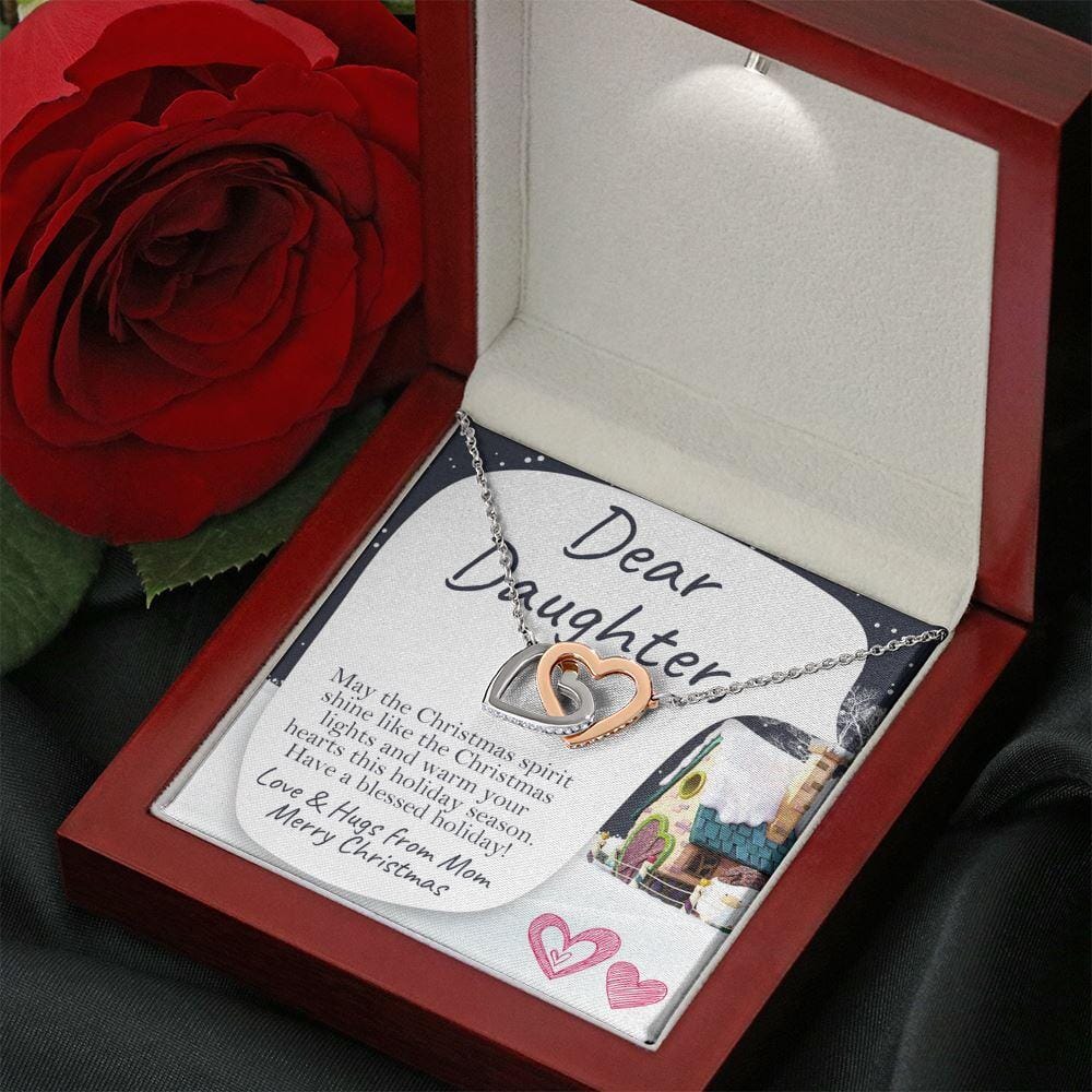 Dear Daughter - Merry Christmas - Interlocking Hearts Necklace Jewelry 