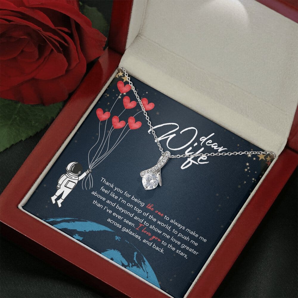 Dear Wife - Beyond The Stars - Sparkling Radiance Necklace Jewelry Mahogany Style Luxury Box (W/LED) 
