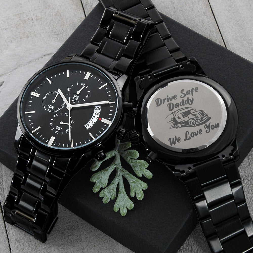 Drive Safe Daddy - Black Chronograph Watch - Celeste Jewel