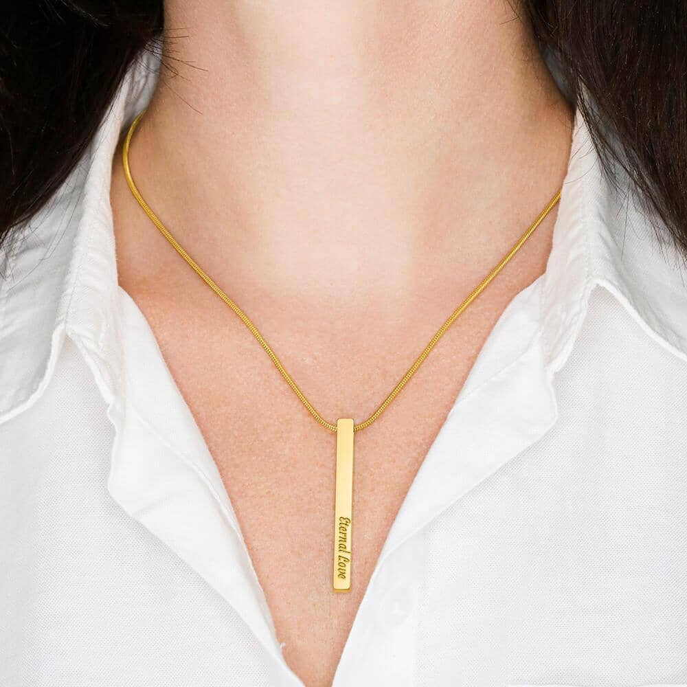 Engraved 2-Sided Vertical Stick Necklace Jewelry 