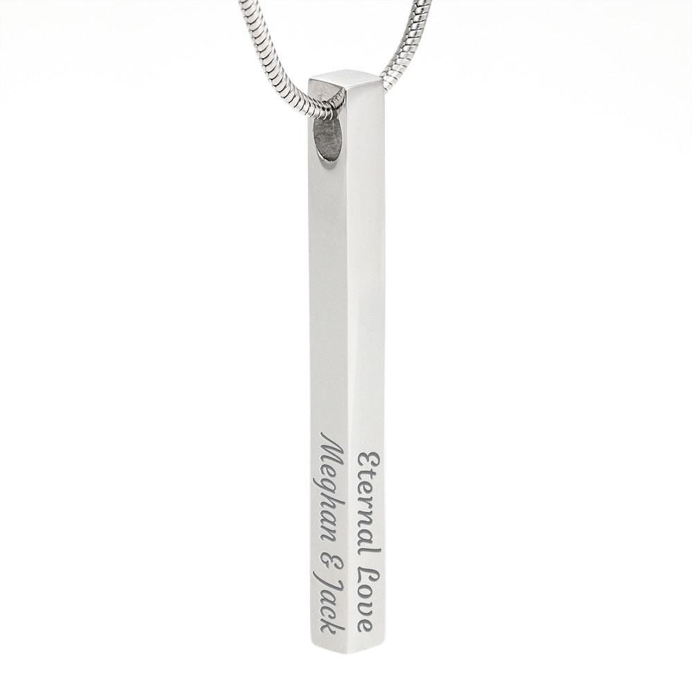 Engraved 4-Sided Vertical Stick Necklace Jewelry 