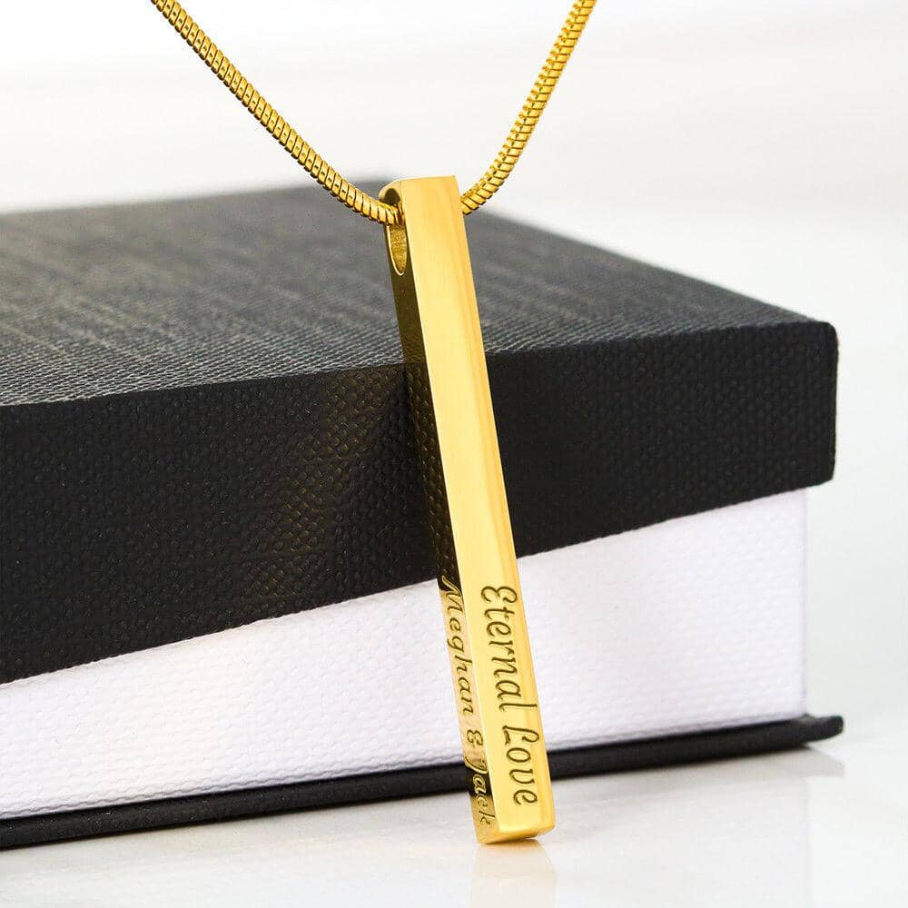 Engraved 4-Sided Vertical Stick Necklace Jewelry 