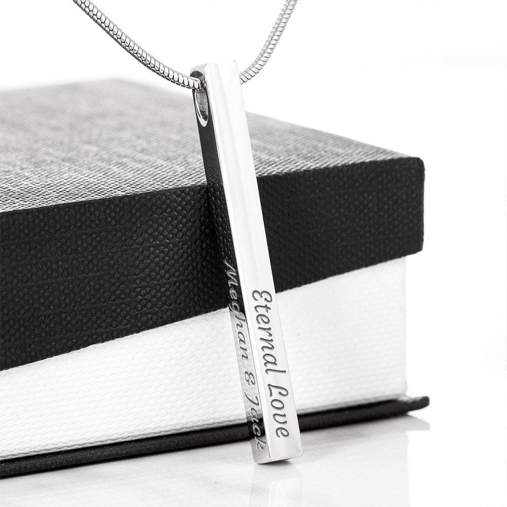 Engraved 4-Sided Vertical Stick Necklace Jewelry 