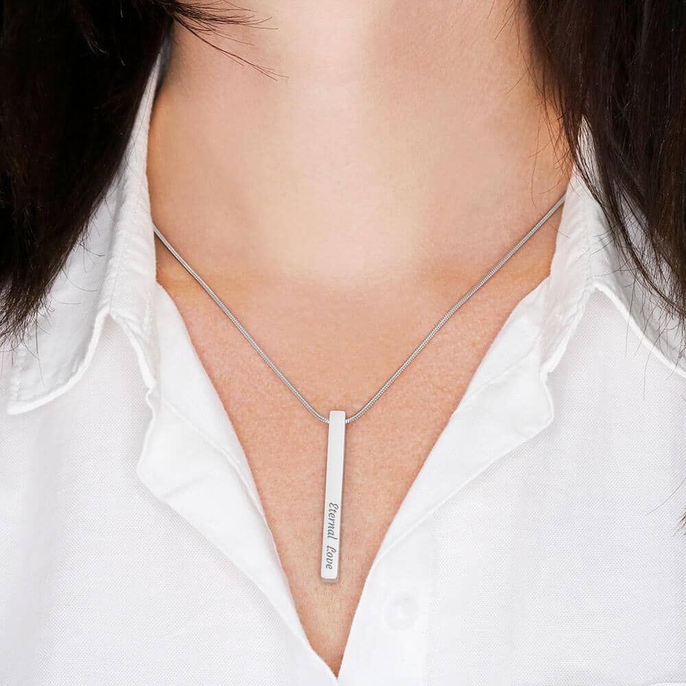 Engraved 4-Sided Vertical Stick Necklace Jewelry 
