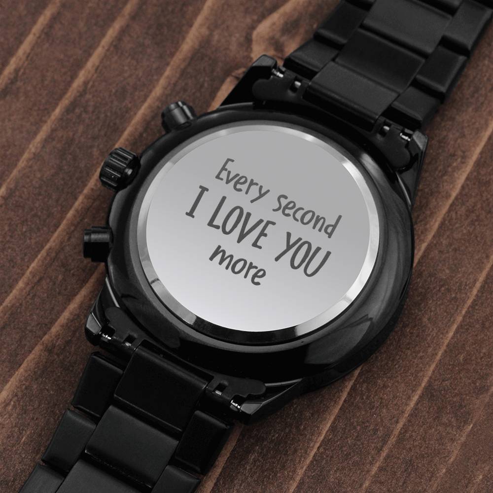 Every Second I Love You More - Black Chronograph Watch - Celeste Jewel