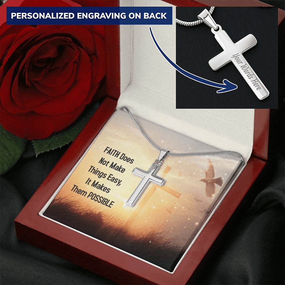 Faith Does Not Make Things Easy - Personalized Cross Necklace - Celeste Jewel