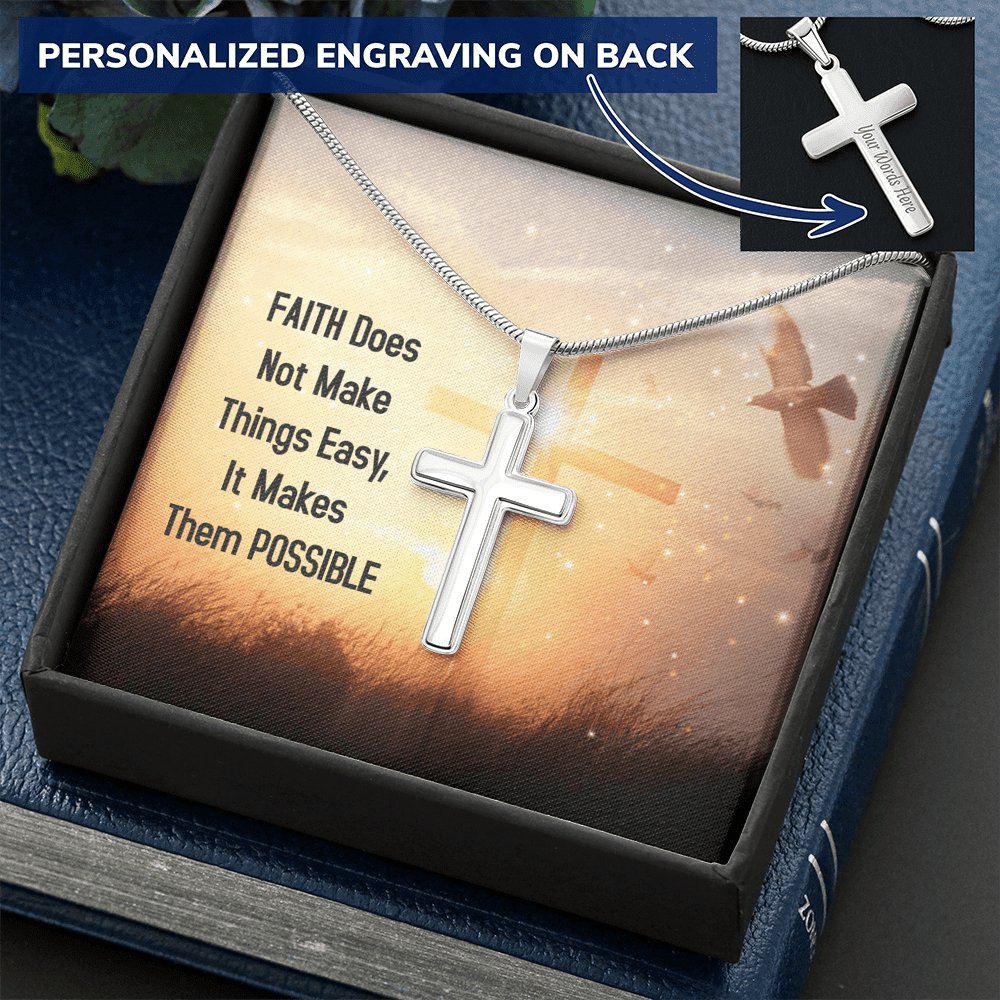 Faith Does Not Make Things Easy - Personalized Cross Necklace - Celeste Jewel
