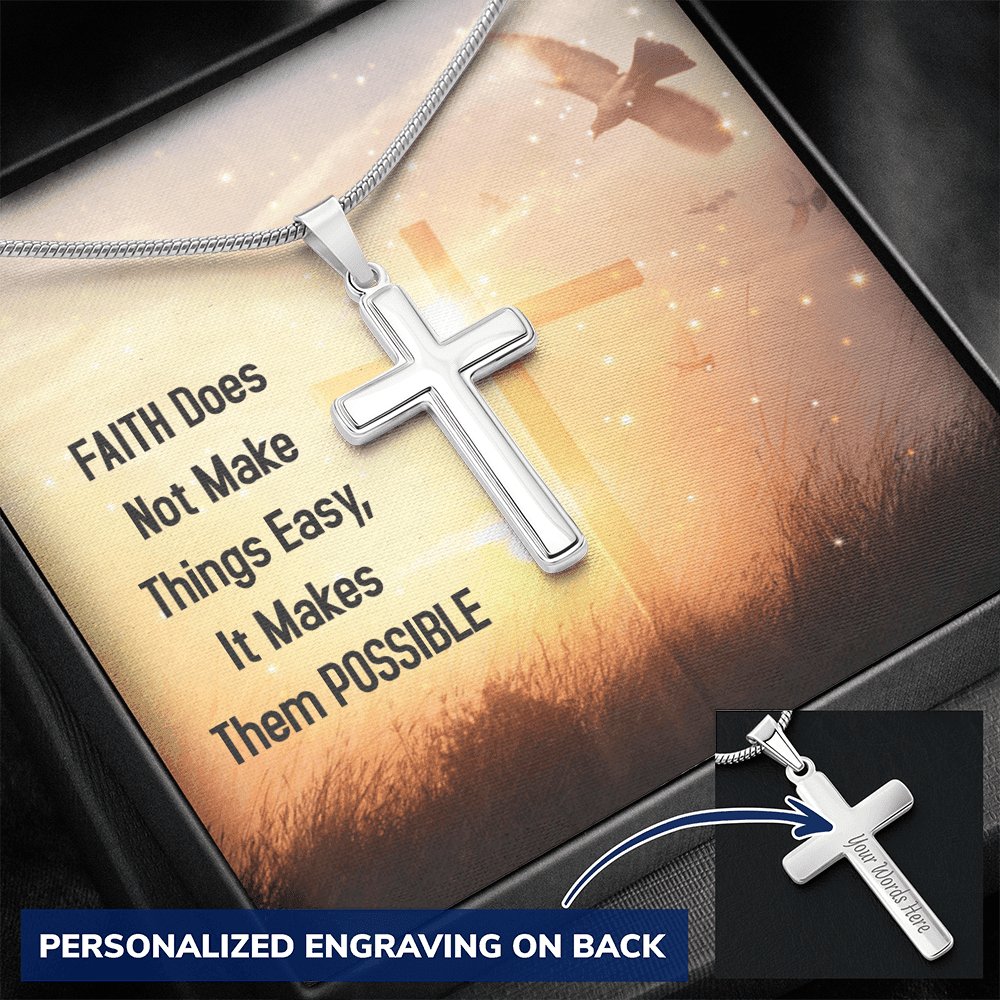 Faith Does Not Make Things Easy - Personalized Cross Necklace - Celeste Jewel